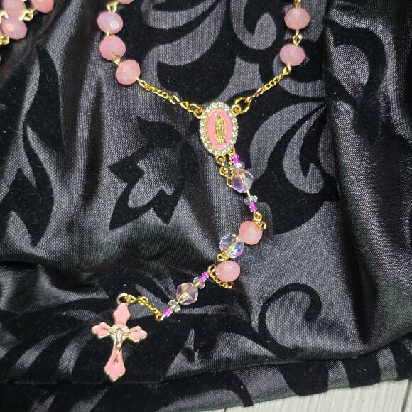 Handcrafted Pink and Gold Delicate and Elegant Aurora Rosary Christmas Gift - Picture 5 of 10